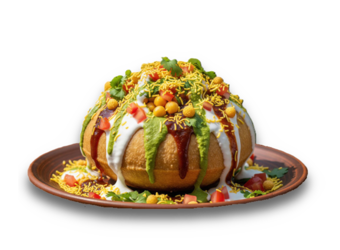 Colorful Indian street food platter